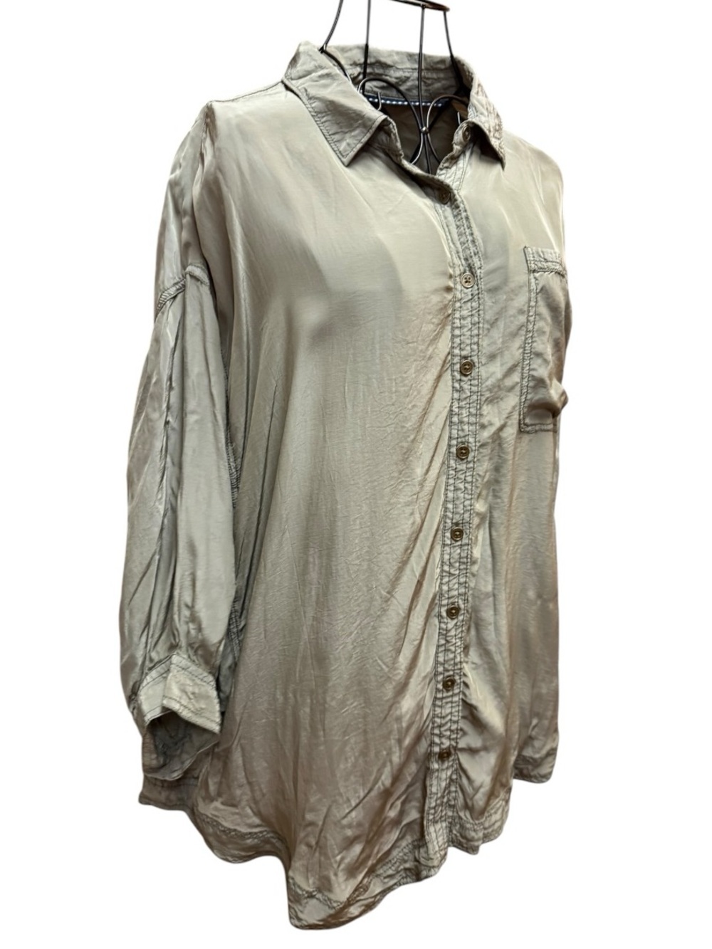 Anthropologie Pilcro Satin Button-Down Batwing Shirt in Light Sage Green